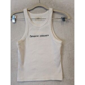 P&Co Tank Top Women's 8 White Paradise Forever Ribbed High Neck Sleeveless
